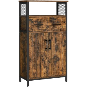 Opbevaringsskab med skuffer - Skænk med åbent rum, 60 x 30 x 108 cm industrielt design vintage brun/sort