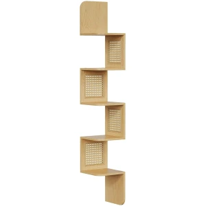 Væg Hjørnehylde i 5 etager Zigzag Rattan Eg 126 cm (H)