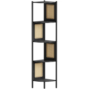 5-etagers Hjørnehylde Zigzag Rattan Sort Eg 32 x 32 x 156,5 cm