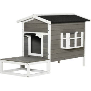 Udendørs Kattehus i Træ med Balkon 115 x 66,5 x 74,7 cm Grå - Hvid
