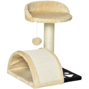 Kradsepæl med Katte-seng og Legetøjsbolde Beige 35,5 x 37 x 46 cm