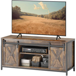 TV-bord Rustik Design, til 60'' TV, 6 rum, 2 skydedøre, Vintage brun/sort