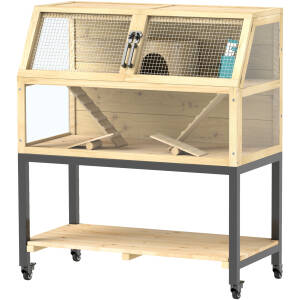 Hamsterbur i Træ med Opbevaringsrum, Hjul, Ramper 87 x 43 x 101 cm