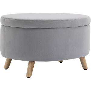 Bænk med Opbevaring Skammel Oval Form 71 x 51,5 x 42 cm, Lysgrå