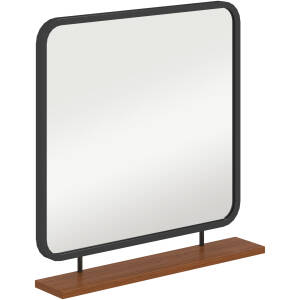 Vægspejl med Hylde, Vintage Design, Metalramme 55 x 55,5 cm, Sort/Træ