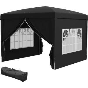 Pavillon med 4 Sidovægge 3 x 3 m Sort
