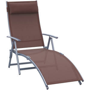 Justerbar solstol med pude i metal og stof, brun 137 x 63,5 x 100,5 cm