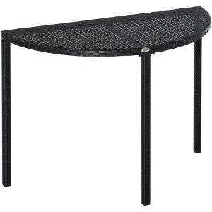 Balkonbord Halvrund Rattan 100 x 50 x 74 cm Sort