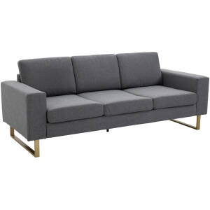 Sofa 3-sæders 200 x 82 x 78 cm Mørkegrå Lin, Bronze Ben