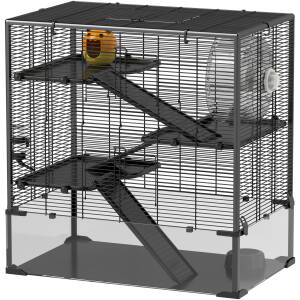 Hamsterbur med 4 niveauer og tilbehør – sort 78,5 x 48,5 x 80 cm