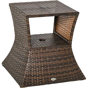 Havebord med Parasolholder 54 x 54 x 55 cm Brun Rattan