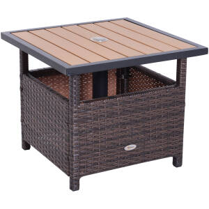 Havebord med Parasolhul og Sandsæk Rattan Brun 55,5 x 55,5 x 46 cm