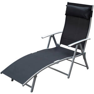 Justerbar Solstol med Pude Metal og Stof Sort 137 x 63,5 x 100,5 cm