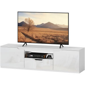 TV-bord 3 rum, skuffe, højglans hvid 160 x 38 x 43 cm