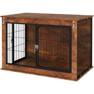 Hundekasse med 2 låsbare døre, 98 x 60 x 65,5 cm, brun træ