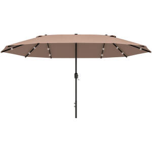 Solcelledrevet parasol 440 x 260 cm med integrerede LED-lys, khakifarve.