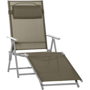 Justerbar solstol med pude, metal og stof, khaki, 137 x 63,5 x 100,5 cm