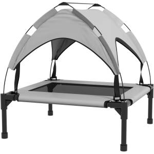 Udendørs hundeseng med hævet ramme og tag, 20 kg, 76 x 61 x 69,5 cm, lysegrå