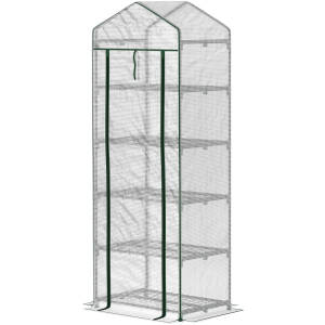 Drivhus med 5 hylder, 69 x 49 x 193 cm, transparent - hvid