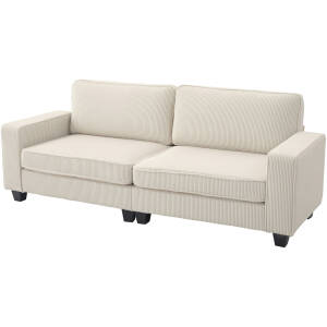 3-personers sofa med manchesterovertræk og fjerkerne, 227 x 84 x 87 cm, cremehvid