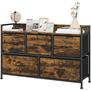 Kommode med 5 Skuffer i Stof og Hylde – 98 x 29 x 63 cm, Industriel Vintage Brun