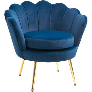 Lænestol i Vintage Lotus-design med Lav Ryg – Blå Fløjl og Guldben