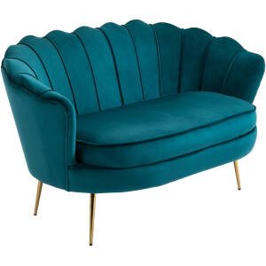 2-personers sofa i vintage stil med blomsterdesign – Mørkegrøn velour og guldfarvede ben