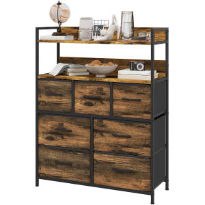 Kommode med 7 Stofskuffer og Hylder – 79 x 29 x 101 cm, Industriel Vintage Brun