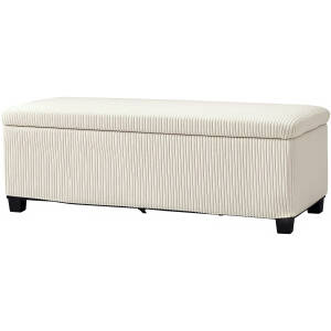Opbevaringsskammel i manchester – Beige med skjult opbevaring og stålramme – 112 x 42 x 40 cm