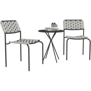 Cafésæt i kunstig rattan med 2 stole og rundt bord – Grå