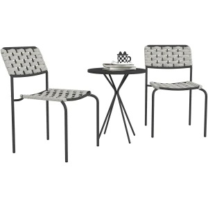 Cafésæt i kunstig rattan med 2 stole og rundt bord – Grå