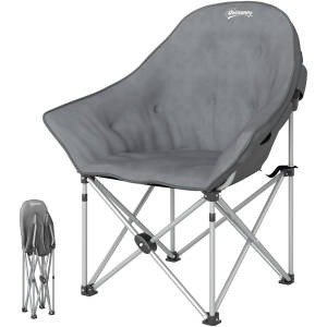 Sammenklappelig campingstol i kunst-ruskind med sidelommer – 90 x 63 x 100 cm