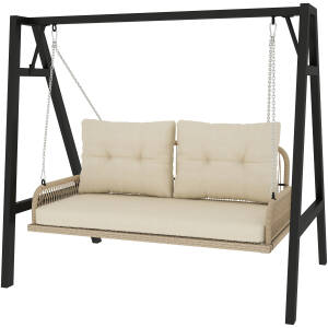 Gyngestol i rattan til 2 personer med hynder og stålramme – 115 x 66 x 44 cm