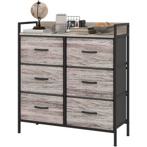 Kommode med stofskuffer og hylder i industriel stil – 6 skuffer – 79 x 29 x 85 cm