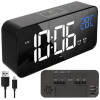 Digital LED vækkeur med snooze, lydaktivering, dato & temperatur – USB & batteridrift – sort, moderne og kraftigt lydniveau
